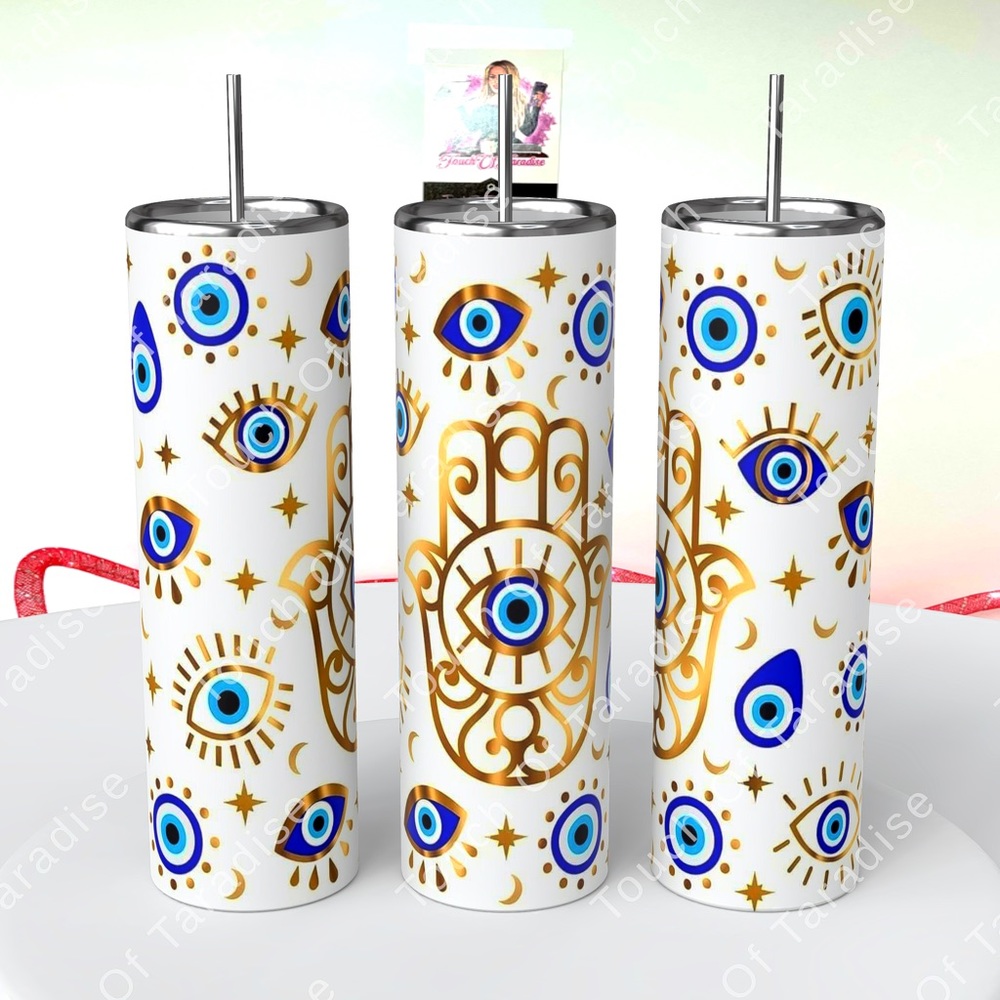 Hamsa 🪬 and Evil Eye 🧿 High gloss 20 Ounce Protection Tumbler